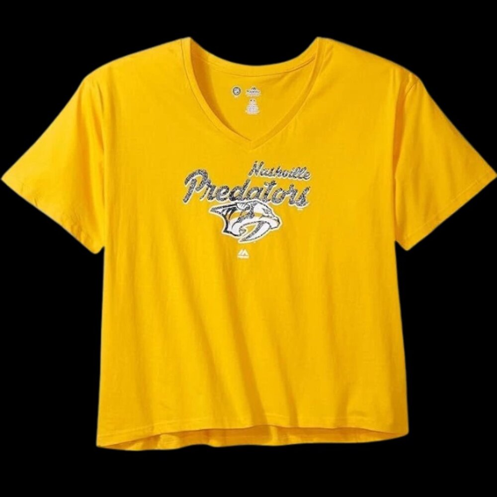 Nashville Predators Women’s 1X V‑Neck Jersey Gold NHL Fan Gear NWT Sealed